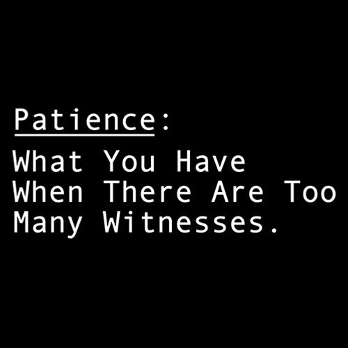Patience: What You Have When There Are Too Many Witnesses - Roadkill T Shirts