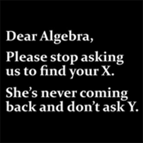 Algebra Stop Asking Us To Find Your X She's Never Coming Back Don't Ask Y - Roadkill T Shirts