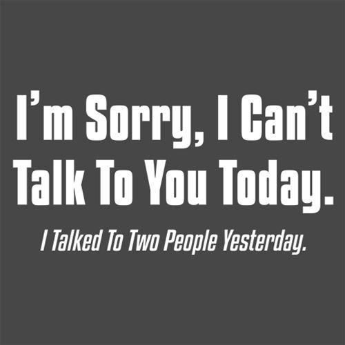 I'm Sorry, I Can'T Talk To You Today. I Talked To Two People Yesterday - Roadkill T Shirts